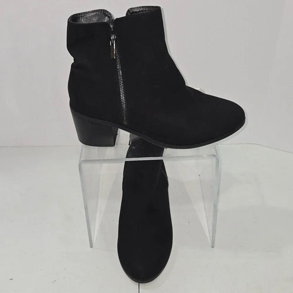 Evans Black Faux Suede Ankle Boots Extra Wide Fit Size 10 Jean Block Heel